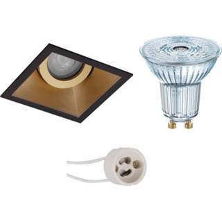 👉 Inbouw vierkant zwart wit goud Led Spot Set - Pragmi Zano Pro Gu10 Fitting Dimbaar Mat Zwart/goud 6w Helder/koud 6400k 6013930268239