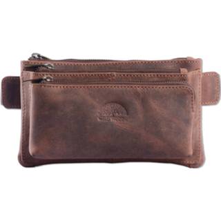 👉 Heuptas bruin leer buffelleer leder Wild Woods Moderne Leren Met 3 Ritsen Compact - Fanny Pack Vintage Donkerbruin 4250061324195