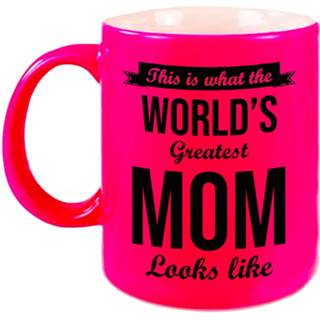 👉 Beker roze keramiek What The Worlds Greatest Mom Looks Like Cadeau Mok / - 330 Ml Neon Moederdag Verjaardag Moeder 8720276813549