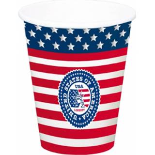 👉 Beker papier XXL multikleur 16x Stuks Grote Usa Thema Feest/party Bekers - Inhoud: 700 Ml Amerikaanse Feestartikelen/versiering 8720276230117