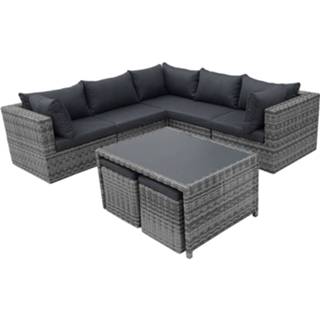 👉 Hoekbank grijs kunststof Fonteyn Salou Met Koffietafel Halfmoon Dark Grey 8718836539480