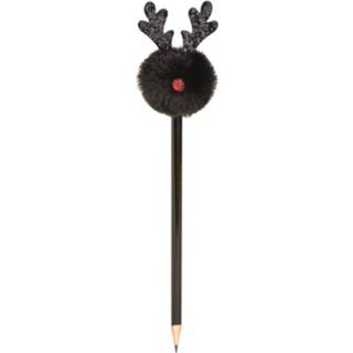 👉 Potlood zwart hout pluche Moses Kerst Rendier 23 Cm Hout/pluche 8719817752843