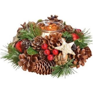 👉 Kerststuk kunststof multikleur Kerst Tafeldecoratie Kerststukje Krans Met Windlichtje 17 Cm - Kerstversiering/kerstdecoratie 8720276696043