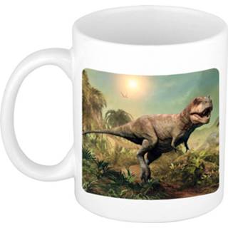 👉 Dinosaurus keramiek wit Dieren Stoere T-rex Foto Mok 300 Ml - Cadeau Beker / Dinosaurussen Liefhebber 8720276878616
