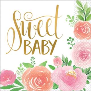 👉 Servet papier multikleur baby's Amscan Servetten Babyshower Bloem 16 Stuks 33 X Cm 13051850166