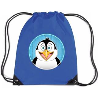 Rugtas blauw nylon kinderen Pinguins Rijgkoord / Gymtas - 11 Liter Voor 8719538527652