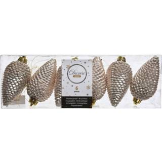 👉 Kerstversiering witte kunststof crème Creme Dennenappelset 8 Cm - Kerstballen 8719152752829