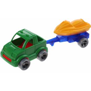 👉 Aanhanger groen geel kunststof kinderen Wader Kids Cars Met Jetski Groen/geel 8719817305605