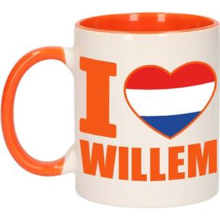 👉 Beker oranje wit keramiek keramisch multikleur 1x I Love Willem / Mok - Met 300 Ml Bekers 8719538476202