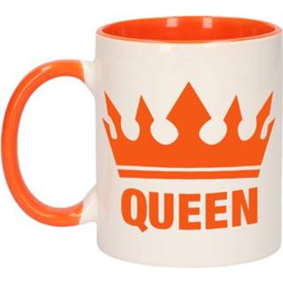 👉 Beker oranje wit keramiek keramisch multikleur 1x Koningsdag Queen / Mok - Met 300 Ml Bekers 8719538476226