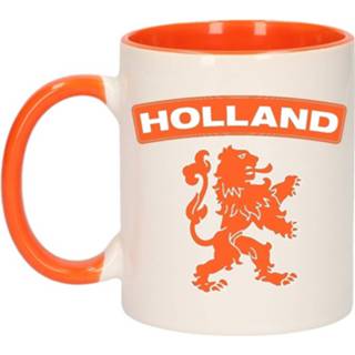 👉 Beker oranje wit keramiek keramisch multikleur 1x Holland Leeuw / Mok - Met 300 Ml Bekers 8719538476240