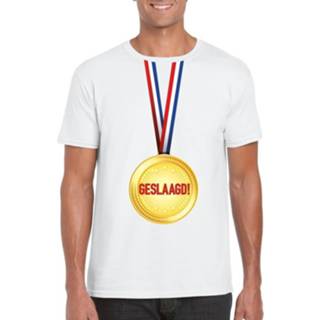 👉 Shirt wit synthetisch m mannen Geslaagd T-shirt Met Medaille Heren 8719538604643