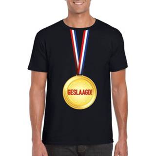 👉 Shirt zwart synthetisch XL mannen Geslaagd T-shirt Met Medaille Heren 8719538604537