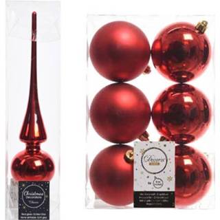 👉 Kerstboom rood kunststof Decoratie Piek En 6x Kerstballen 8 Cm 8719538763722