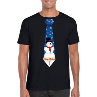 👉 Shirt zwart katoen XL mannen Kerst T-shirt Voor Heren - Sneeuwpoppen Stropdas Print 8719538789180