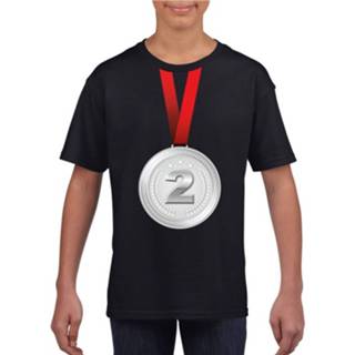 Medaille zwart zilveren synthetisch XL jongens meisjes kinderen Kampioen Shirt En - Winnaar Nr 2 (158-164) 8719538588103