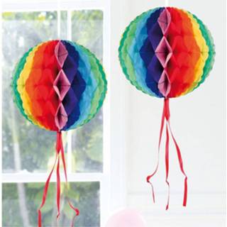 👉 Papier multikleur Decoratie Bol In Regenboog Kleuren 30 Cm 8718758547594