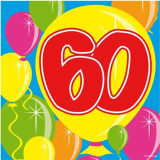 👉 Servet papier multikleur 60 Jaar Servetten Ballonnen - 20 8714572046091