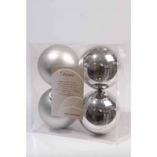 👉 Kerstbal kunststof zilver Kerstballen 10cm 4st. Kerstartikelen 8716128590027
