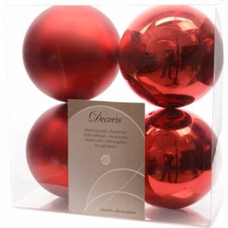 👉 Kerstbal rode rood kunststof glans plastic 4x Kerst Kerstballen 10 Cm - Mat/glans Onbreekbare Kerstboomversiering 8719538110908