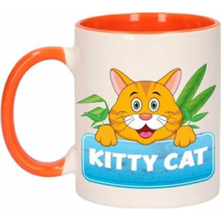 👉 Beker oranje wit kinderen Kinder katten mok / Kitty Cat 300 ml - Action products