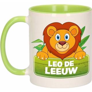 👉 Beker groen wit keramiek keramisch multikleur 1x Leo De Leeuw / Mok - Met 300 Ml Leeuwen Bekers 8719538311459