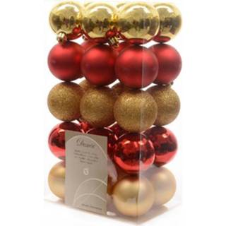 👉 Kerstbal rood kunststof goud goudkleurig Kerstballen Goud/rood 6cm 30st Kerstartikelen 8718533810035