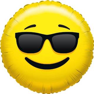 👉 Folie geel Ballon Cool Smiley 35 Cm - Folieballon Emoticon 8719538419285
