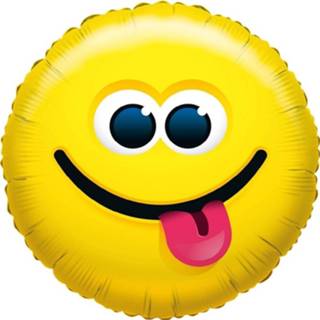 👉 Folie geel Ballon Tong Uitsteken Smiley 35 Cm - Folieballon Uitstekende Emoticon 8719538414648