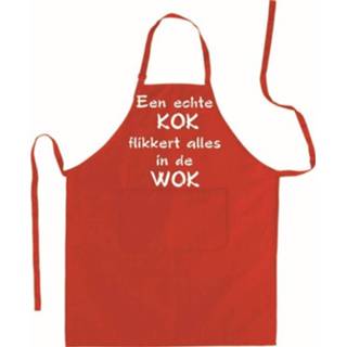 👉 Keukenschort rood katoen Een Echte Kok Flikkert Alles In De Wok - Luxe Met Tekst 2200114834968