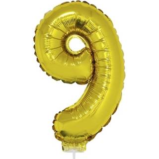 👉 Opblaascijfer goud kunststof Opblaas cijfer ballon 9 folie 41 cm