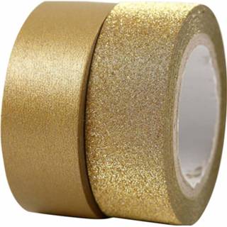 👉 Plakband goudkleurig Glitter Washi Tape 2x Rollen - Hobby Artikelen En Knutselen 8718758954248