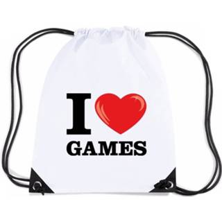 👉 Rugzak wit nylon I Love Games Rugzak/ Sporttas Met Rijgkoord 8719538509306