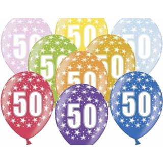 👉 Ballon multikleur 6x Stuks Ballonnen 50 Jaar Thema Print Met Sterretjes - Leeftijd Feestartikelen Versiering Jarige 8719538150065