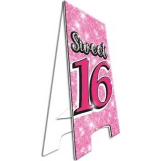 👉 Bord papier roze Decoratie Bordjes Sweet 16 - Verjaardag Versiering Feestartikelen 58 Cm Hoog 8719538342675