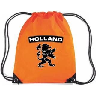 👉 Rugzak oranje zwarte nylon Rijgkoord Rugzak/ Sporttas Holland Leeuw 8719538509658