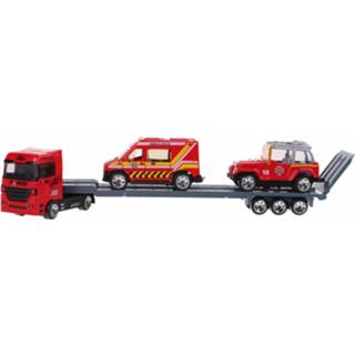 👉 Rood grijs Jonotoys Vrachtauto Met Oplegger 2 Wagens 24 Cm Rood/grijs 8718053882321