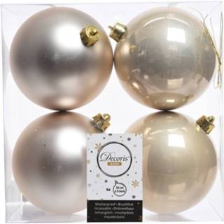👉 Kerstbal parel kunststof glans plastic crème 4x Licht Parel/champagne Kerstballen 10 Cm - Mat/glans Onbreekbare 8719538392199