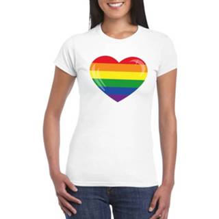 👉 Shirt wit synthetisch XL vrouwen Gay Pride T-shirt Met Regenboog Vlag In Hart Dames 8719538489653