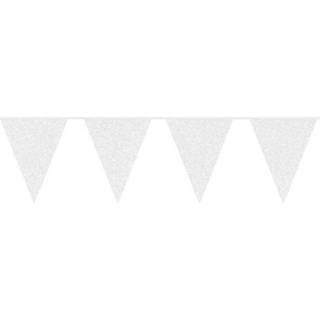 👉 Vlaggenlijn witte karton wit Glitter Vlaggenlijnen Van 10 Meter - Stevige Feest Slingers Voor Binnen Bruiloft/communie 8719538811485