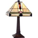 👉 Tafellamp bruin IJzer glas Clayre & Eef Tiffany Compleet 37 X ø 22 Cm - Bruin, Ivory, Multi Colour Ijzer, 8717459245570