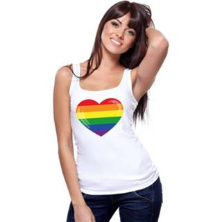 👉 Singlet wit synthetisch l vrouwen Gay Pride Shirt/ Tanktop Met Regenboog Vlag In Hart Dames 8719538552326