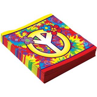 👉 Servet papier multikleur 16x Hippie Themafeest Servetten 33 Cm - Wegwerpservetten Feestartikelen 8719538831018