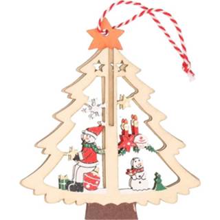 👉 Kerstboom houten hout multikleur 1x Kerstboomdecoratie Met Sneeuwpop 10 Cm - Kerstboomversiering Kerstdecoratie 8719538494992