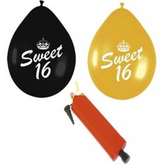 👉 Zwart goud multikleur 24x Sweet 16 Ballonnenpakket En Inclusief Pomp 8719538854727