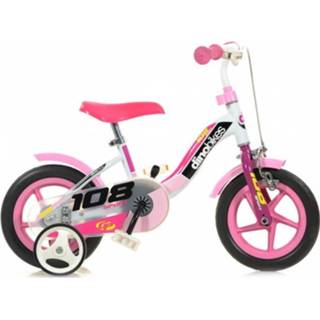 👉 Roze wit staal meisjes Dino Meisjesfiets 10 Inch 17 Cm Knijprem Roze/wit 8006817900702