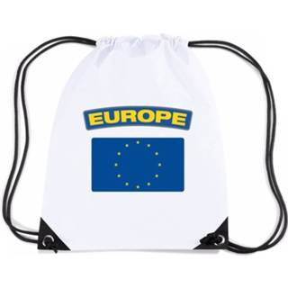 Rugzak wit nylon Europa Rijgkoord Rugzak/ Sporttas Met Europese Vlag 8719538510654