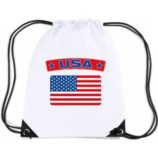 👉 Rugzak wit nylon Amerika Rijgkoord Rugzak/ Sporttas Met Amerikaanse Vlag 8719538510449