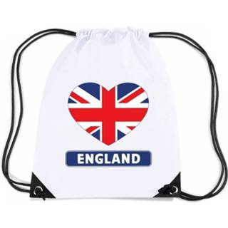 👉 Rugzak wit nylon Engeland Rijgkoord Rugzak/ Sporttas Met Engelandse Vlag In Hart 8719538511637