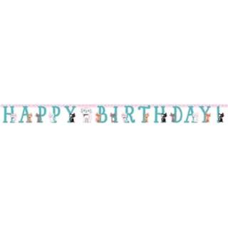👉 Slinger papier multikleur Katten/poezen Thema Wenslijn Happy Birthday - 210 Cm 8719538513839